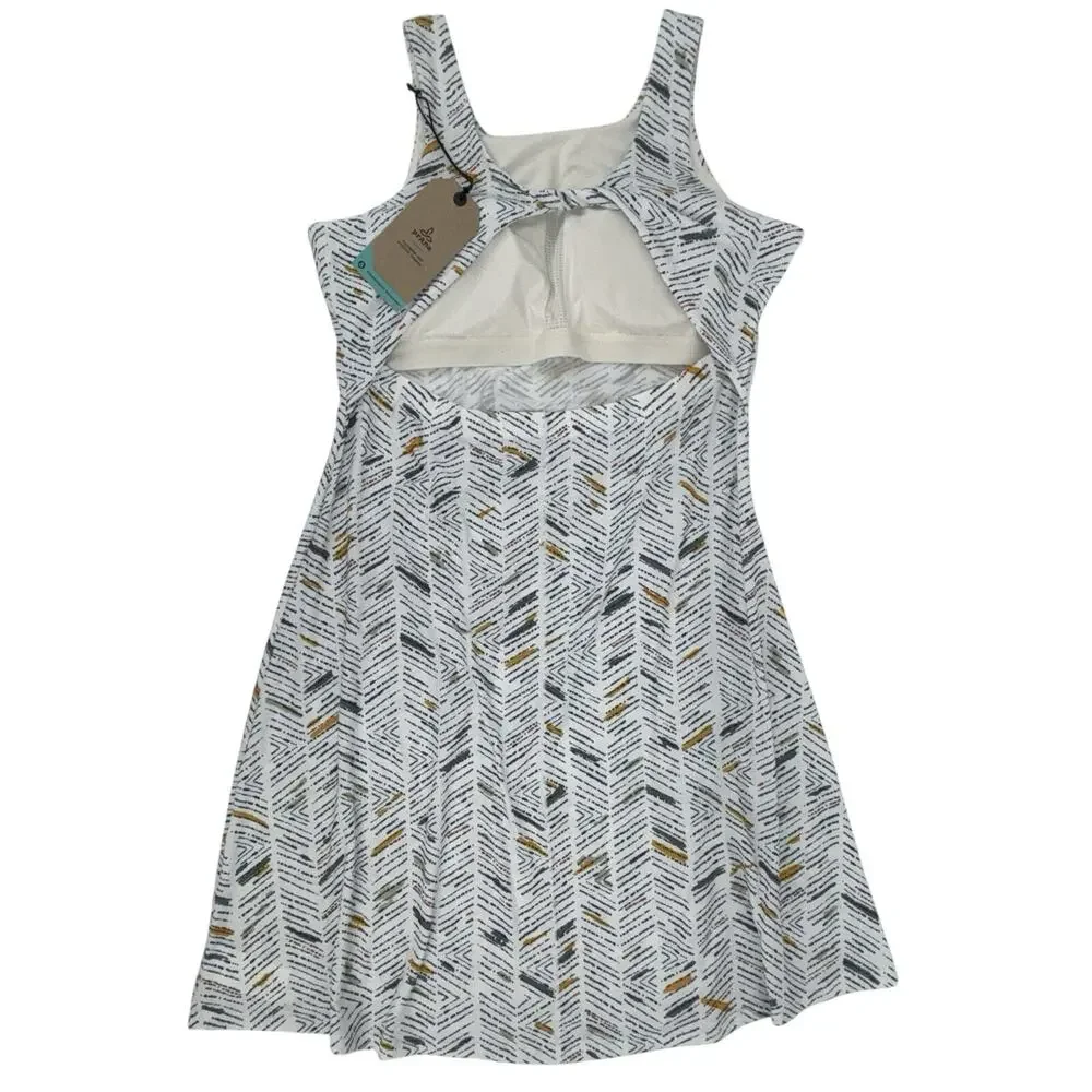 NEW PrAna Skypath‎ Dress XL White w/Multicolor Pattern Knit Sleeveless Shelf Bra